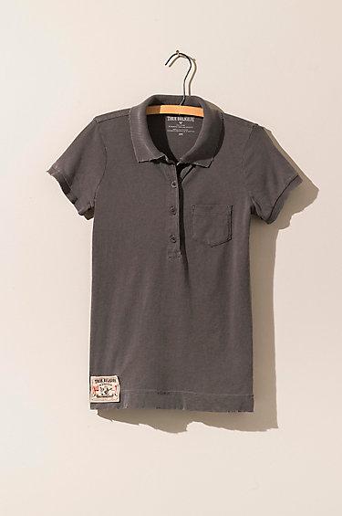 True Religion Short Sleeve Womens Polo Shirt - Black
