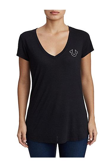 Women's Tr 02 Deep V Shirttail Tee | Black | Size Xx Small | True Religion