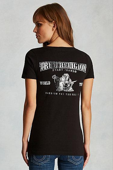 True Religion Buddha V Neck Womens Tee - Black