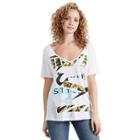 Women's True Camo V Neck Tee | White | Size X Small | True Religion
