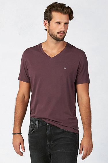 True Religion V-neck Mens Tee - Burgundy