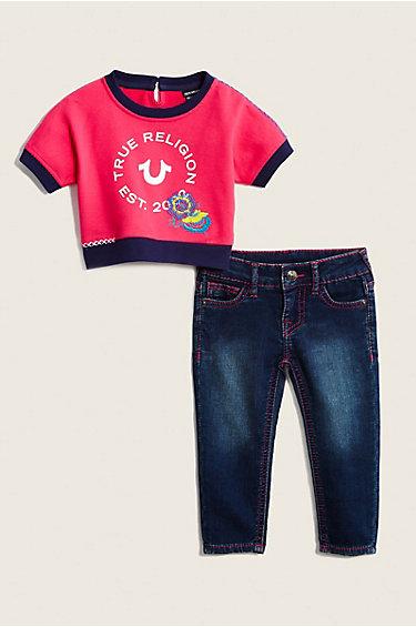 Dolman Tee Baby Gift Set | Fuschia | Size 6m | True Religion