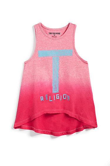 Bleached True Girls Tank Top | Pink Agate | Size Small | True Religion