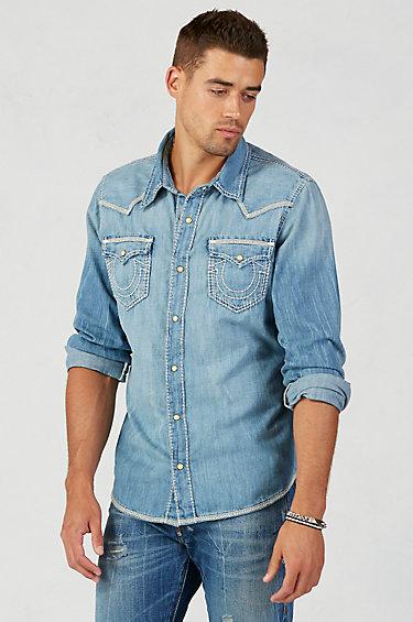True Religion Western Flatlock Mens Shirt - Sea Cliff