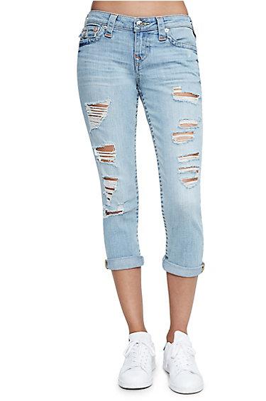 Women's Distressed Rolled Capri | Spring Daze Destroyed | Size 23 | True Religion