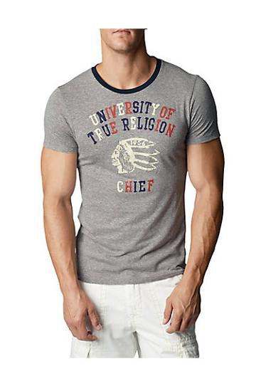 True Religion Home Of The Brave Crew Neck Mens Tee - Heather Grey