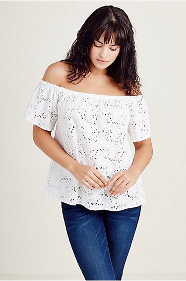 True Religion Off The Shoulder Womens Top - White