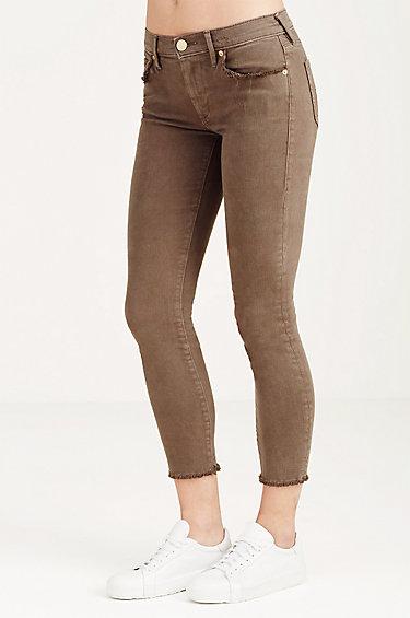Halle Super Skinny Cropped Womens Jean | Burnt Olive | Size 23 | True Religion