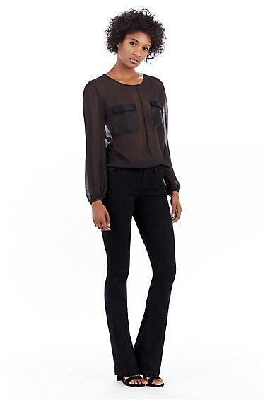 Mix Media Woven Womens Top | Black | Size X Small | True Religion