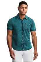 Mens Washed Roll Up Shirt | Blue | Size Small | True Religion