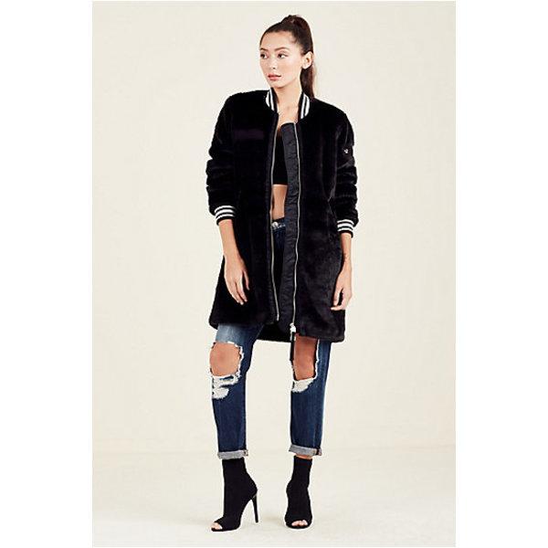 Womens Faux Fur Bomber Jacket | Black | Size Medium | True Religion