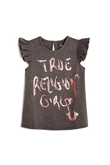 Flutter Sleeve Kids Tee | Grey | Size Small | True Religion