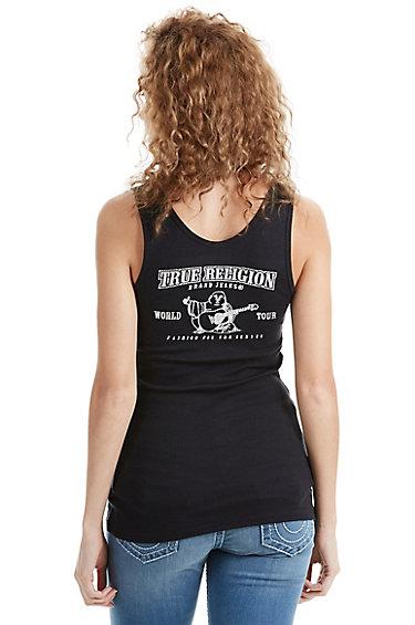 Women's Crystal Classic Logo Tank Top | Black | Size X Small | True Religion