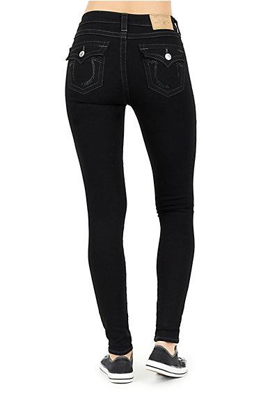 Women's Super Skinny Fit High Rise Crystal Pocket Jean | Body Rinse Black | Size 30 | True Religion