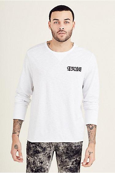Gothic Long Sleeve Mens Tee | White  | Size Large | True Religion