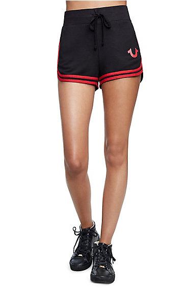 Women's Striped Dolphin Shorts | Black | Size X Small | True Religion