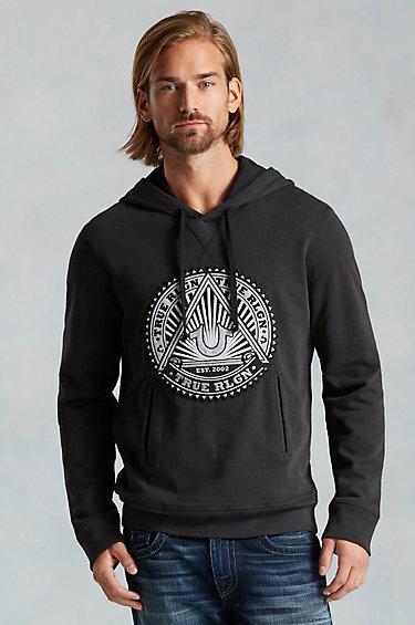 True Religion Mens Hoodie With Applique - Black