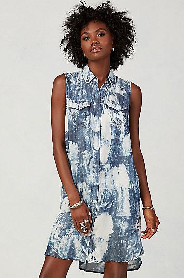 True Religion Georgia Indigo Womens Dress - Tie Dye Bleach