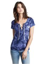 Women's Horseshoe Tie-dye Lace Up Tee | Navy | Size X Small | True Religion