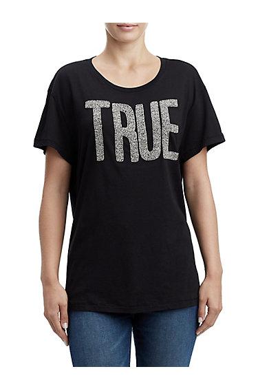 Womens Beaded Logo Tee | Black | Size Small | True Religion