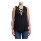 Lace Up Womens Tank Top | Black | Size X Small | True Religion