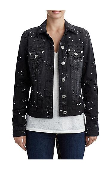 Women's Paint Splat Trucker Jacket | Painted Noir | Size X Small | True Religion