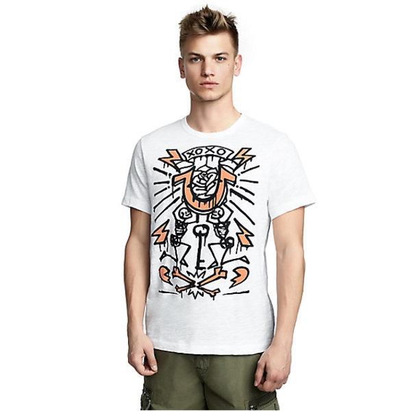 Mens Sketch Graffiti Graphic Tee | White | Size Small | True Religion