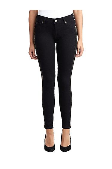 Womens Metallic Super T Tuxedo Stripe Jennie Curvy Skinny Jean | Body Rinse Black | Size 24 | True Religion