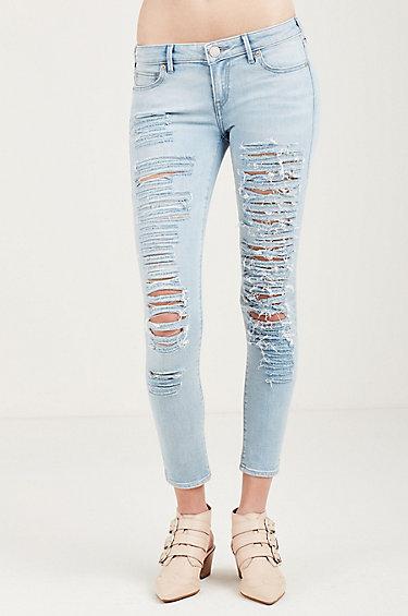 Casey Low Rise Super Skinny Ripped Womens Jean | Indigo Atlantis | Size 31 | True Religion