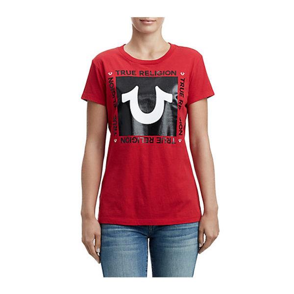 Women's Horseshoe Square Crew Tee | Ruby Red | Size Xx Small | True Religion