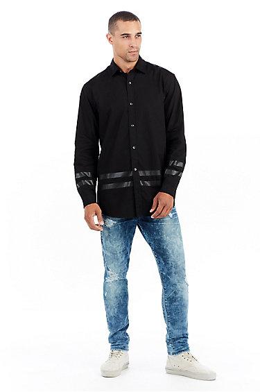 Long Sleeve Collegiate Mens Shirt Jacket | Black | Size Small | True Religion