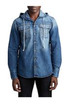 Mens Button Up Denim Shirt W/ Hood | Lightning Sky | Size Small | True Religion