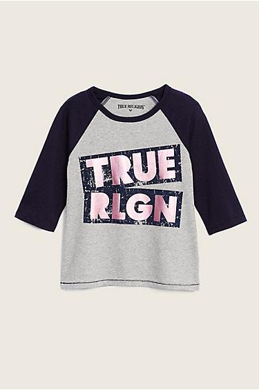 Ls Raglan Kids Tee | Heather Grey | Size 4 | True Religion