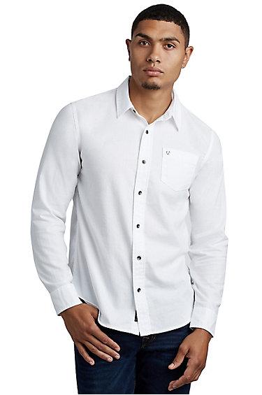 Mens Classic Herringbone Button Up Shirt | White | Size Small | True Religion