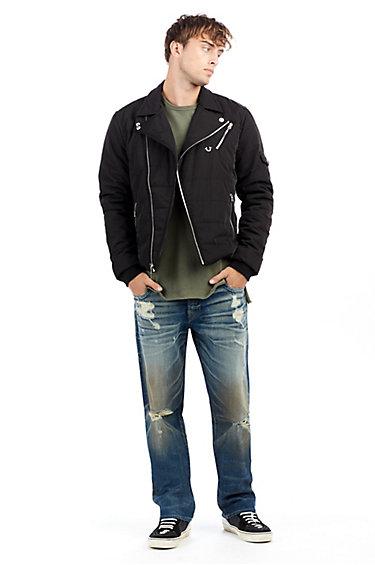 Mens Quilted Moto Jacket | Black | Size Large | True Religion