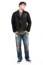 Mens Quilted Moto Jacket | Black | Size Large | True Religion