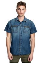Mens Classic Denim Button Up Shirt | Sea Port | Size Medium | True Religion
