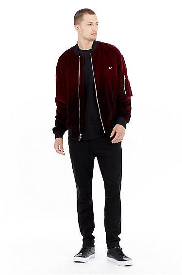 Dip Dye Velvet Mens Bomber | Ruby Red | Size Medium | True Religion