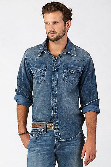 True Religion Jake Mens Western Shirt - Navy
