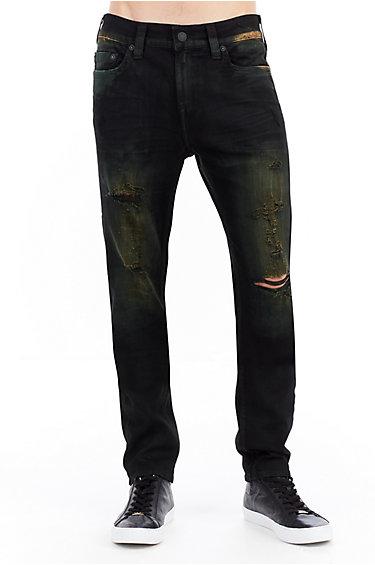 Mens Distressed Rocco Skinny Jean | Green Blaze | Size 31 | True Religion