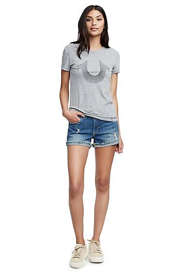 Jennie Curvy Womens Short | Barracks Blue Destroy | Size 23 | True Religion