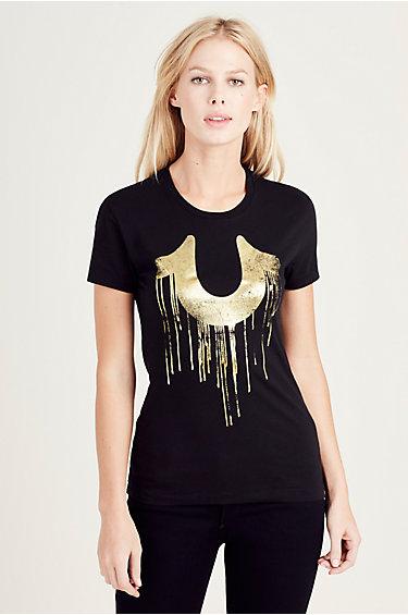 Womens Graffiti Horseshoe Tee | Black | Size Small | True Religion