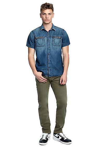 Mens Classic Denim Button Up Shirt | Sea Port | Size Small | True Religion