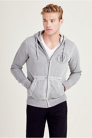 True Religion Skull Mens Hoodie - Grey
