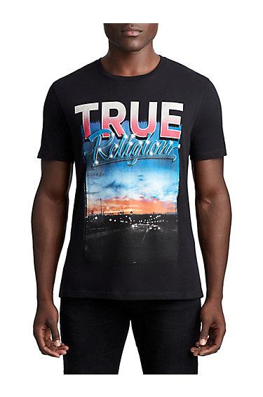 Mens Retro Sunset Graphic Tee | Black | Size X Small | True Religion
