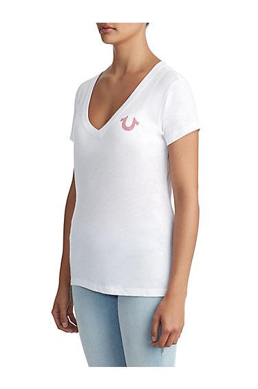 Womens Classic Logo Deep V Tee | White | Size Xx Small | True Religion