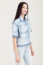 Button Front Cropped Womens Shirt | Indigo | Size X Small | True Religion