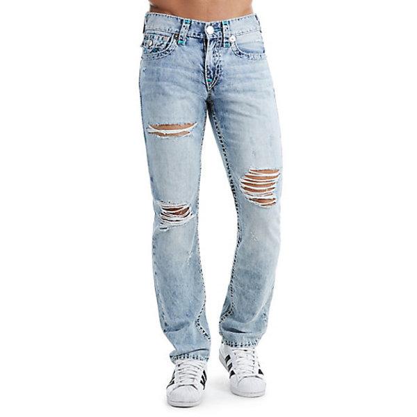 Men's Slim Fit Distressed Super T Jean | Rocky Mist | Size 32 | True Religion