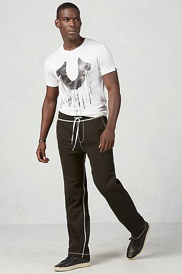 Contrast Big T Stitch Wide Leg Mens Sweatpant | Black | Size 3x Large | True Religion