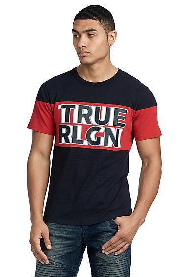 Men's Good Stripe Crew Neck Tee | Black/red | Size Small | True Religion